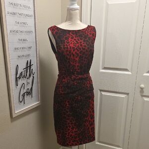 Cache Red and Black Animal Print Midi Dress